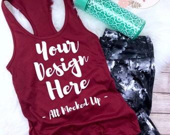Download Free Next Level 1533 Women's Scarlet Workout Racer Back Tank Top T-shirt Tshirt Mock Up MockUp Image - Flat Lay Image - Flatlay 8/18 PSD Template