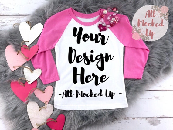 Next Level 3352 Youth Raglan Hot Pink PSD Mockup T-Shirt