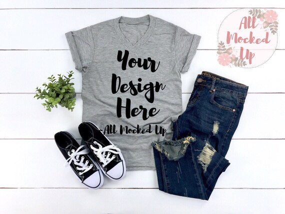 Download Free Tultex 207 Adult Vneck Heather Grey Unisex T-Shirt ...