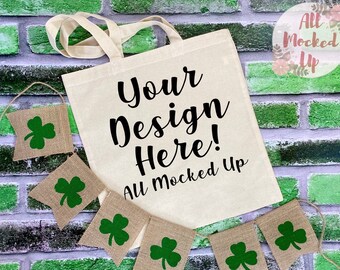 Liberty Bags 8502 Canvas Tote Bag Mock Up MockUp Image - Flat Lay Flatlay  -  St. Patrick's Day Styled Themed Mock Up - 2/21