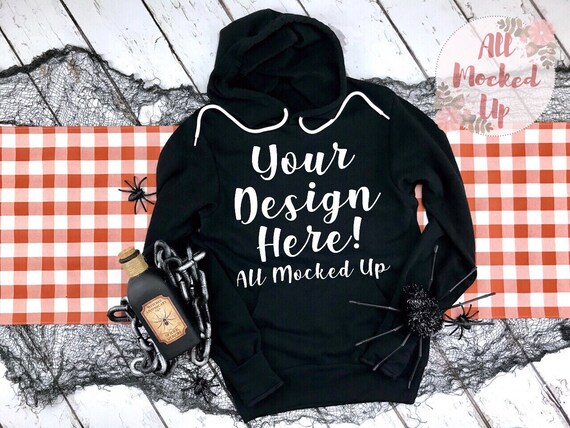 Bella Canvas 3719 Black Hooded Hoodie Sweatshirt T shirt Mock Up MockUp Image Halloween Fall Theme Shirt Mock Up 8 19