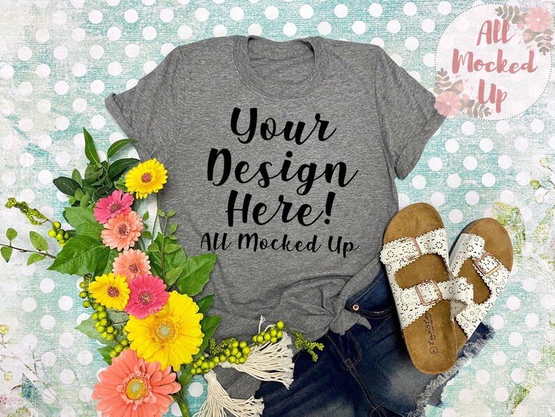 Heather Graphite Grey GILDAN SOFTSTYLE 64000 Adult Unisex T-shirt Mock Up MockUp Image Feminine Mock Up 321 Flat Lay Flatlay