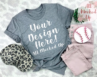 Sports Theme Mock Up - Baseball Theme - Bella Canvas Unisex 3413 Grey Triblend T-shirt Mock Up MockUp Image - Shirt Mock Up - 3/20