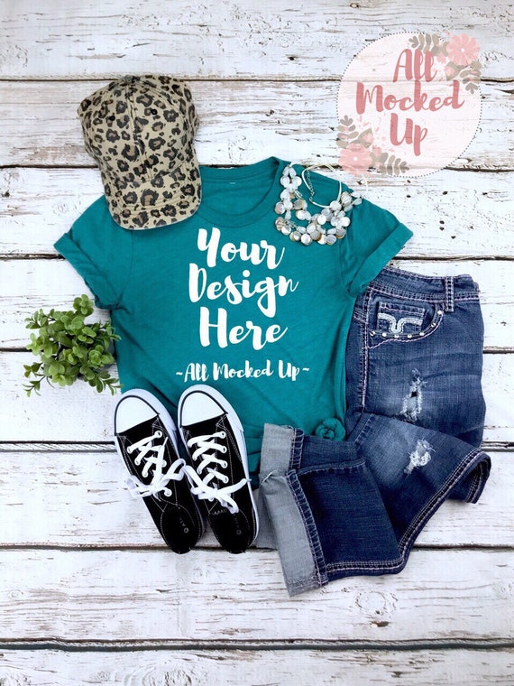 Bella Canvas Unisex 3413 Teal Triblend T Shirt Mock Up Mockup Etsy