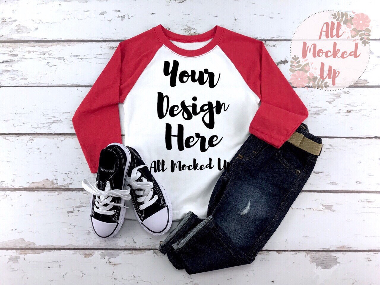 Download Next Level 3352 Youth Raglan Red T-shirt Tshirt Mock Up ...