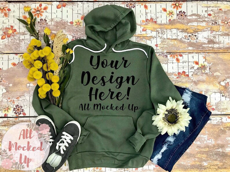 Download Shirt Mock Up Bella Canvas 3719 Military Green Hooded Hoodie Sweatshirt T Shirt Mock Up Mockup Image 920 Fall Theme Mock Up Drawing Illustration Art Collectibles Colonialgolfhart Com