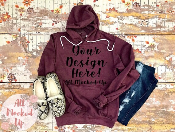 Bella Canvas 3719 Heather Maroon Hooded Hoodie Sweatshirt - Etsy