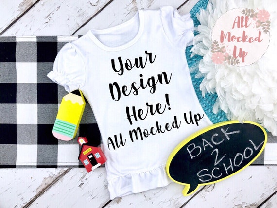 ARB BLANKS Girls White RUFFLE T shirt Mock up Mockup Image