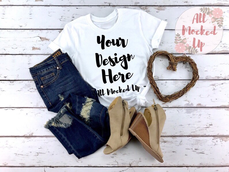 Download Bella Canvas Unisex 3413 or 3001 White T-shirt Mock Up ...