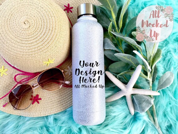White Glitter Water Bottle Mock Up Sublimation Mock Up Etsy