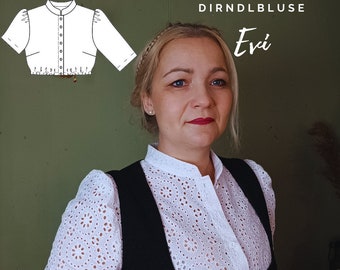 Sewing pattern high-necked dirndl blouse Evi as PDF cut size. 34. - Gr. 52