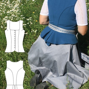 Sewing pattern for traditional bodice with peplum Luise