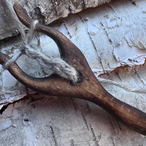 Handcrafted Wooden Lucet Knitting Fork – Swedish Birch, Burnt Finish