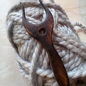 Handcrafted Wooden Lucet Knitting Fork – Swedish Birch, Burnt Finish