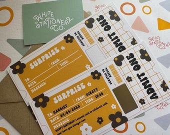 Personalized Surprise Scratch Reveal Ticket, Daisy Design