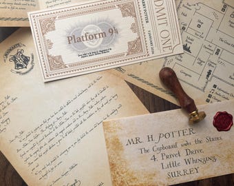 Personalised Harry Potter London Studio Tour Invitation Letter & Ticket with real map and fun info pack with wax seal and envelope