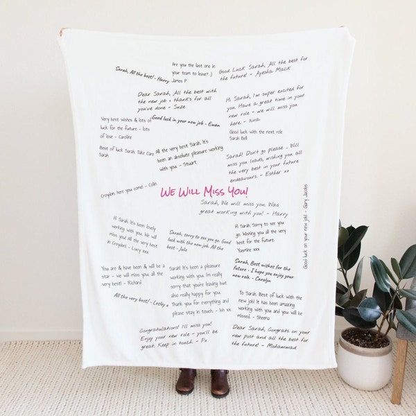 Personalized Message Blanket, Your Actual Handwriting Signature Throw Blanket, Group Gift, Farewell, Graduation, Retirement, Anniversary