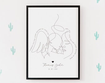 Baby Loss Memorial Gift, Angel Baby, Miscarriage Keepsake, Stillbirth Gift for Mom, Pregnancy Loss of Infant Family Illustration Angel Wings