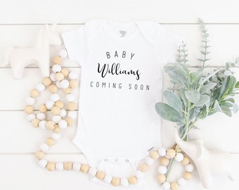 Personalized Last Name Announcement Baby Onesie®,Pregnancy Announcement Baby Onesie®, Modern Announcement Onesies®, Baby Name Onesie®