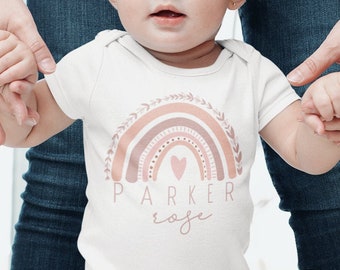 Girls Personalized Name Rainbow Onesie®,Custom Name Baby Girl Onesie®,Neutral Pink Rainbow Baby Onesie®,Boho Rainbow Shirt, Kids Rainbow T