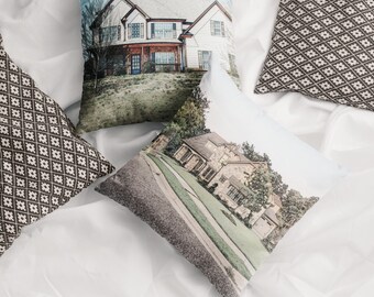 Custom Home Portrait Housewarming Gift First Home Gift Drawing From Photo Home Pillow New Home Personalized Gift House Sketch gift Homeowner