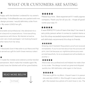 May include: A white background with the text "WHAT OUR CUSTOMERS ARE SAYING" at the top. Below are customer reviews with star ratings, and the text "READ MORE BELOW" with an arrow pointing down.