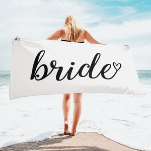 Bride Towel, Bride beach towel, beach bachelorette, bridal shower gift, beach bride, beach honeymoon, honeymoon gift, bride gift, for her
