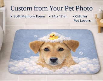 Custom Pet Bath Mat, Personalized Dog or Cat Bathroom Rug, Funny Pet Portrait Bath Rug, Memory Foam Pet Lover Gift, Custom Photo Bath Mat