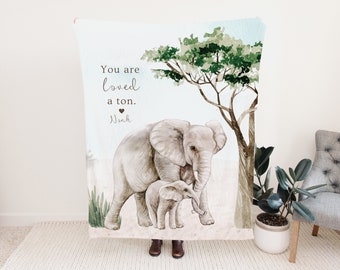 Personalized Elephant Blanket – Custom Name or Photo – Minky or Sherpa Throw – Gift for Mom, Grandma, Mother’s Day, Birthday, Christmas