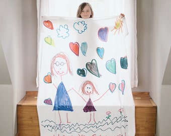 Custom kids drawing blanket,Kids blanket personalized,blanket with Kid's Drawing,Gift for parents from kids, Memorable Gift,mothers day gift