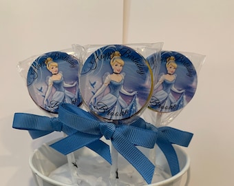 15 Cinderella Personalized Birthday Lollipops. Lollipops are ONE AND a HALF inches round.