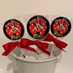 15 Minnie Mouse Personalized Birthday Lollipops. Lollipops are ONE AND a HALF inches round.