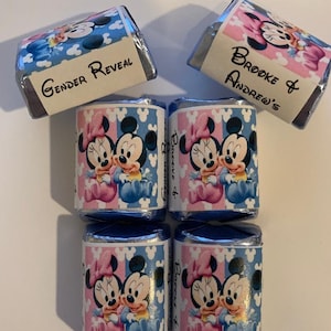60 Baby Minnie & Mickey Gender Reveal Candy Wrappers