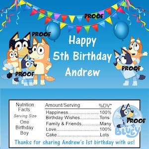 15 Bluey Personalized Birthday Candy Bar Wrappers