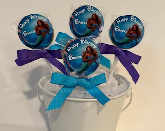 15 Little Mermaid personalized Birthday Lollipops. Lollipops are ONE AND a HALF inches round.