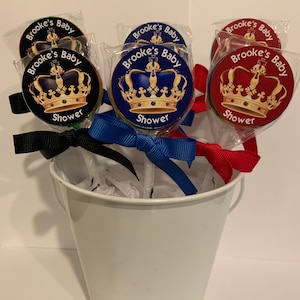 15 Royal Prince personalized Baby Shower/Birthday Lollipops. Lollipops are ONE AND a HALF inches round.