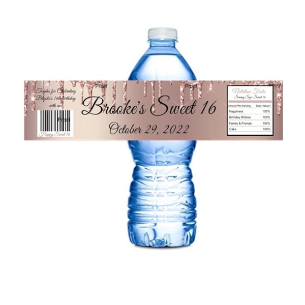 15 Sweet 16 Water Bottle Wrapers self stick