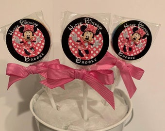 15 Minnie Mouse Personalized Birthday Lollipops clubhouse. Lollipops are ONE AND a HALF inches round.