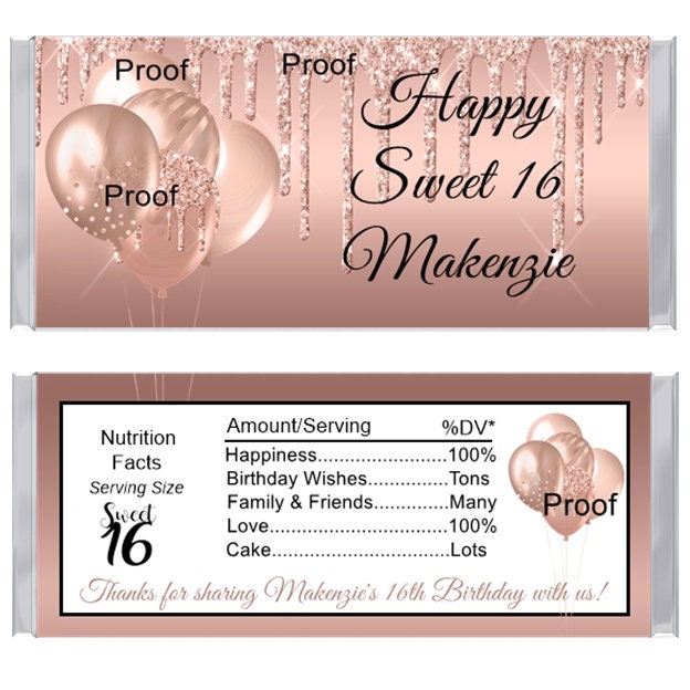 15 Sweet 16 Balloons Birthday Candy Bar Wrappers - Etsy