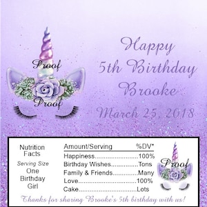 15 Unicorn Personalized Birthday Candy Bar Wrappers Pink or Purple