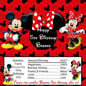 15 Mickey & Minnie Mouse Birthday Candy Bar Wrappers Favors