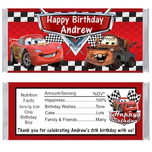 15 Disney Cars Birthday Candy Bar Wrappers