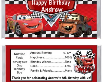 15 Disney Cars Birthday Candy Bar Wrappers