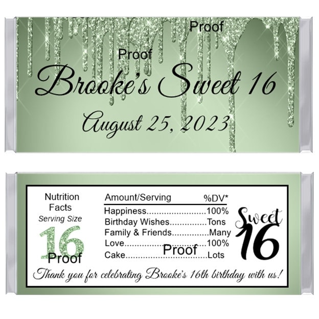 15 Sweet 16 Personalized Sage Green Birthday Candy Bar Wrappers - Etsy
