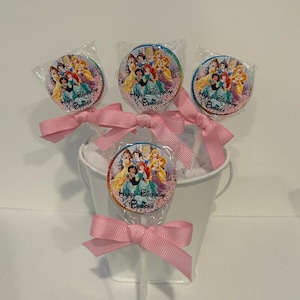 20 Princess personalized Birthday Lollipops. Lollipops are ONE AND a HALF inches round
