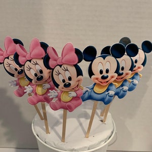 12 Baby Minnie or Baby Mickey Mouse Cupcake Toppers