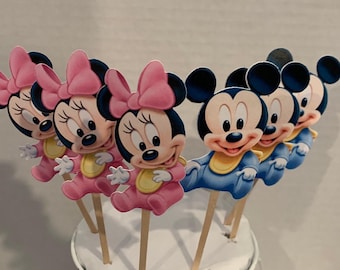 12 Baby Minnie or Baby Mickey Mouse Cupcake Toppers