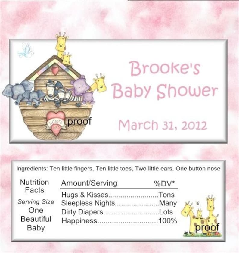 15 Noah/'s Ark Girl Baby Shower Candy Bar Wrappers