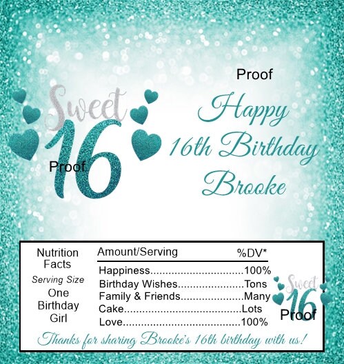 15 Sweet 16 Birthday Candy Bar Wrappers Teal - Etsy