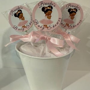15 Princess Baby Girl Personalized Baby Shower Lollipops. Lollipops are ONE AND a HALF inches round or 1 3/4 inches round.